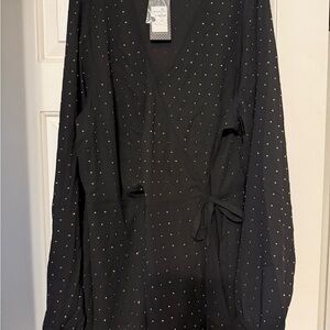 City Chic Black Wrap Blouse with Silver Accents